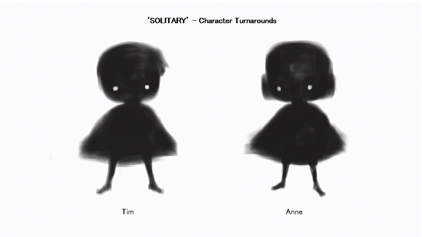 Character turnarounds of SOLITARY characters - Tim and Anne.